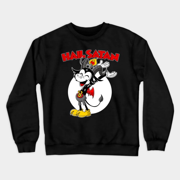 Blackcraft cute Baphomet Retro Cartoon Hail Satan Crewneck Sweatshirt by Juandamurai